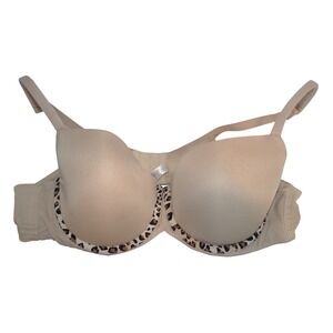 Cacique Womens 44B Beige Leopard Trim Underwire T-Shirt Bra Full Coverage